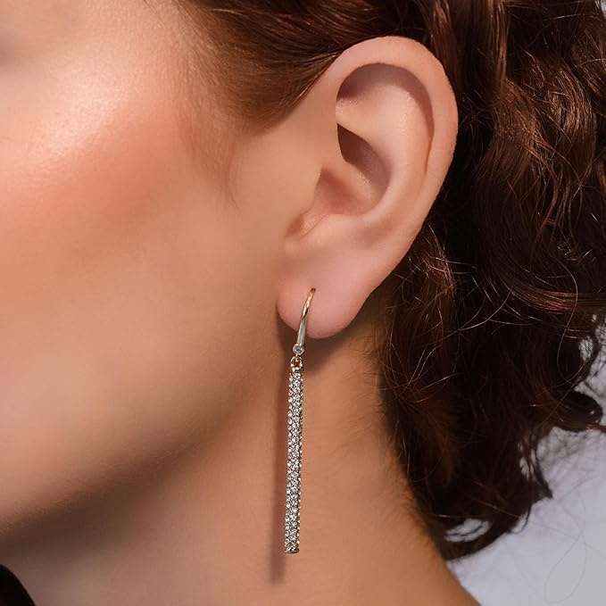 image:imageDKNY GoldTone Micropav Linear Drop Earrings Beautiful Womens Jewelry GoldTone amp Crystal Dangle Earrings