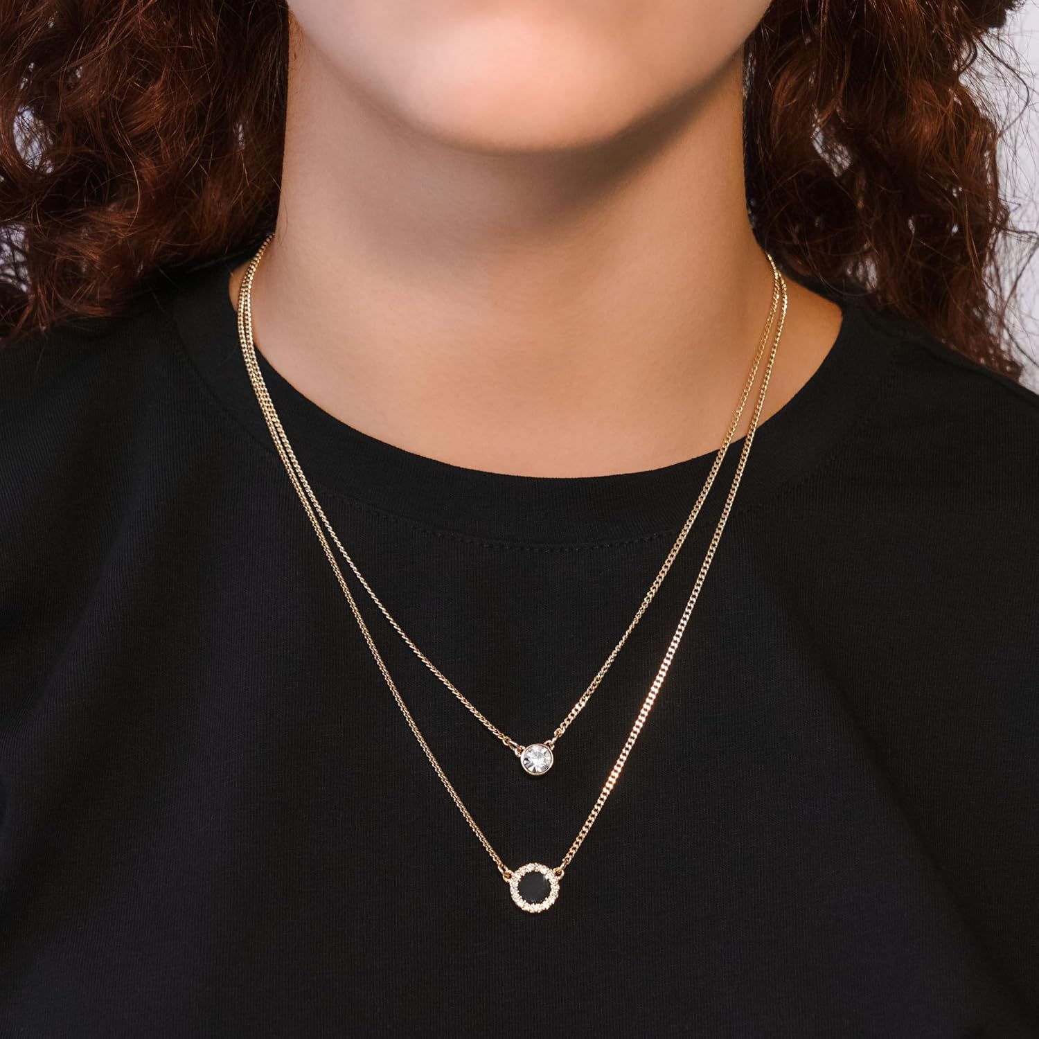 image:imageDKNY GoldTone Stone amp Crystal Layered Pendant Necklace Sparkling Gold Necklace Beautiful Womens Jewelry 16 with 3 Extender