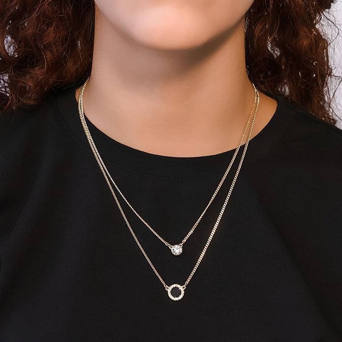 image:imageDKNY GoldTone Stone amp Crystal Layered Pendant Necklace Sparkling Gold Necklace Beautiful Womens Jewelry 16 with 3 Extender