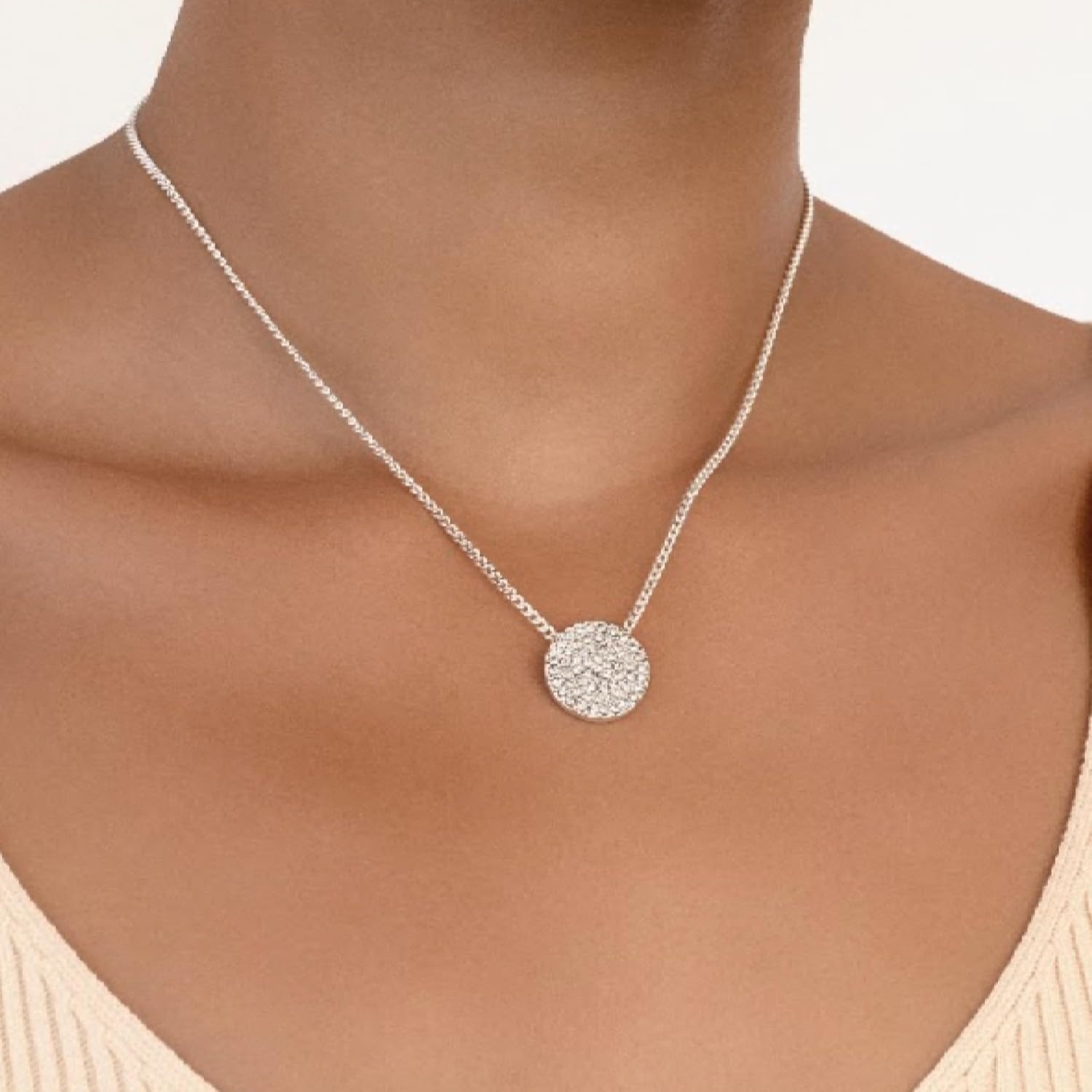image:imageDKNY Pav Disc Pendant Necklace Silver Necklace for Women Beautiful Womens Jewelry Silver amp Crystal 16