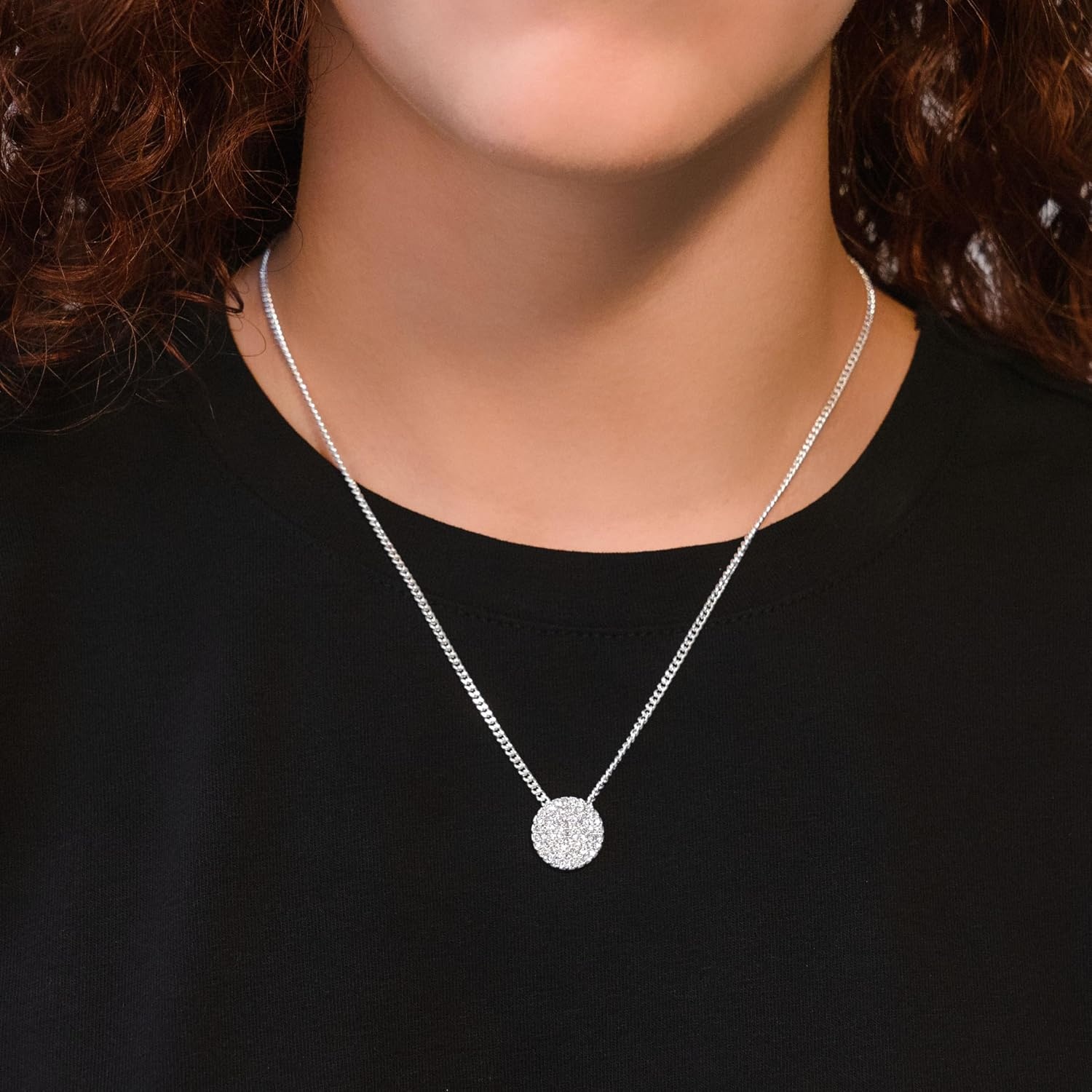 image:imageDKNY Pav Disc Pendant Necklace Silver Necklace for Women Beautiful Womens Jewelry Silver amp Crystal 16