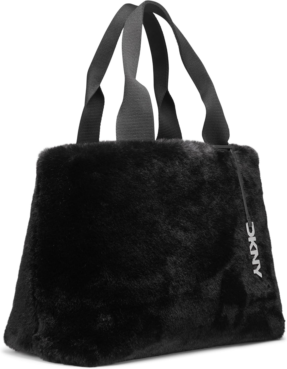 image:imageDKNY Roni Fur Tote Bag with Logo Charm BlackSilverBlackSilver