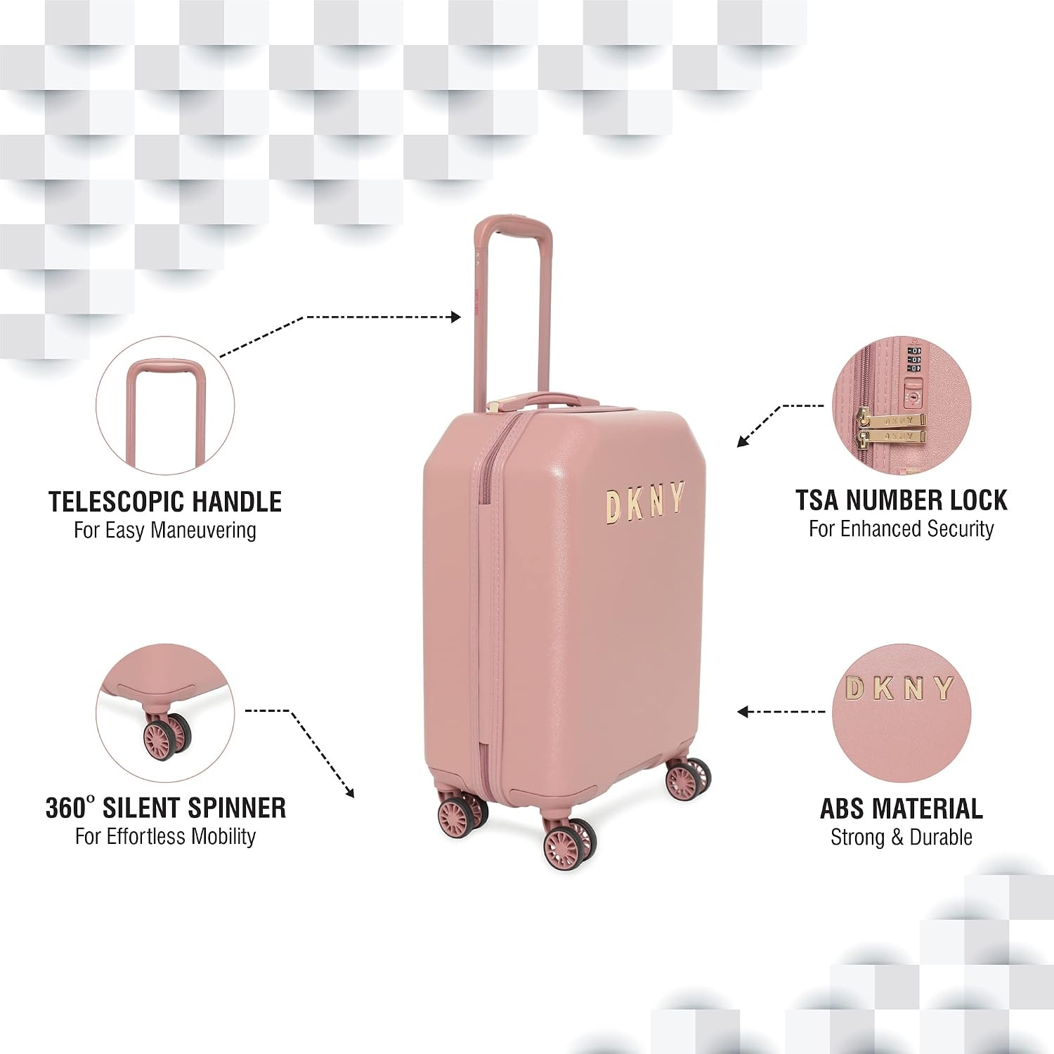 image:imageDKNY UnisexAdult Metal Logo Dark Rose 21 Carry OnDark Rose