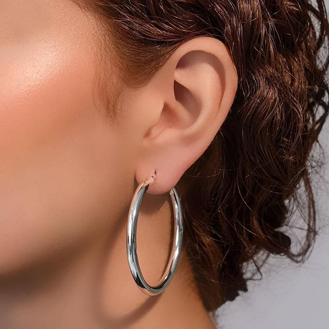 image:imageDKNY Wide Hoop Earrings Trendy Fashion Jewelry for Women Great Gift for Women Silver Hoops 50mm