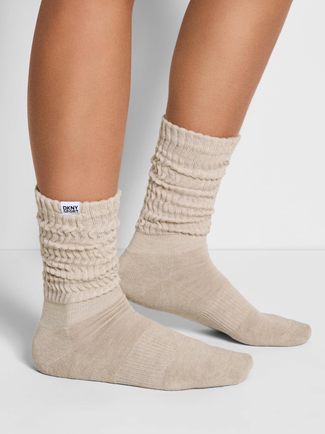 image:imageDKNY Womens 3 Pack Slouch Crew SocksIvoryWhiteGreen