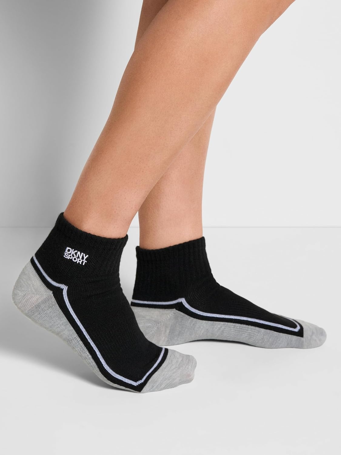 image:imageDKNY Womens 6 Pack Sport High Quarter Crew SocksGreyBlack