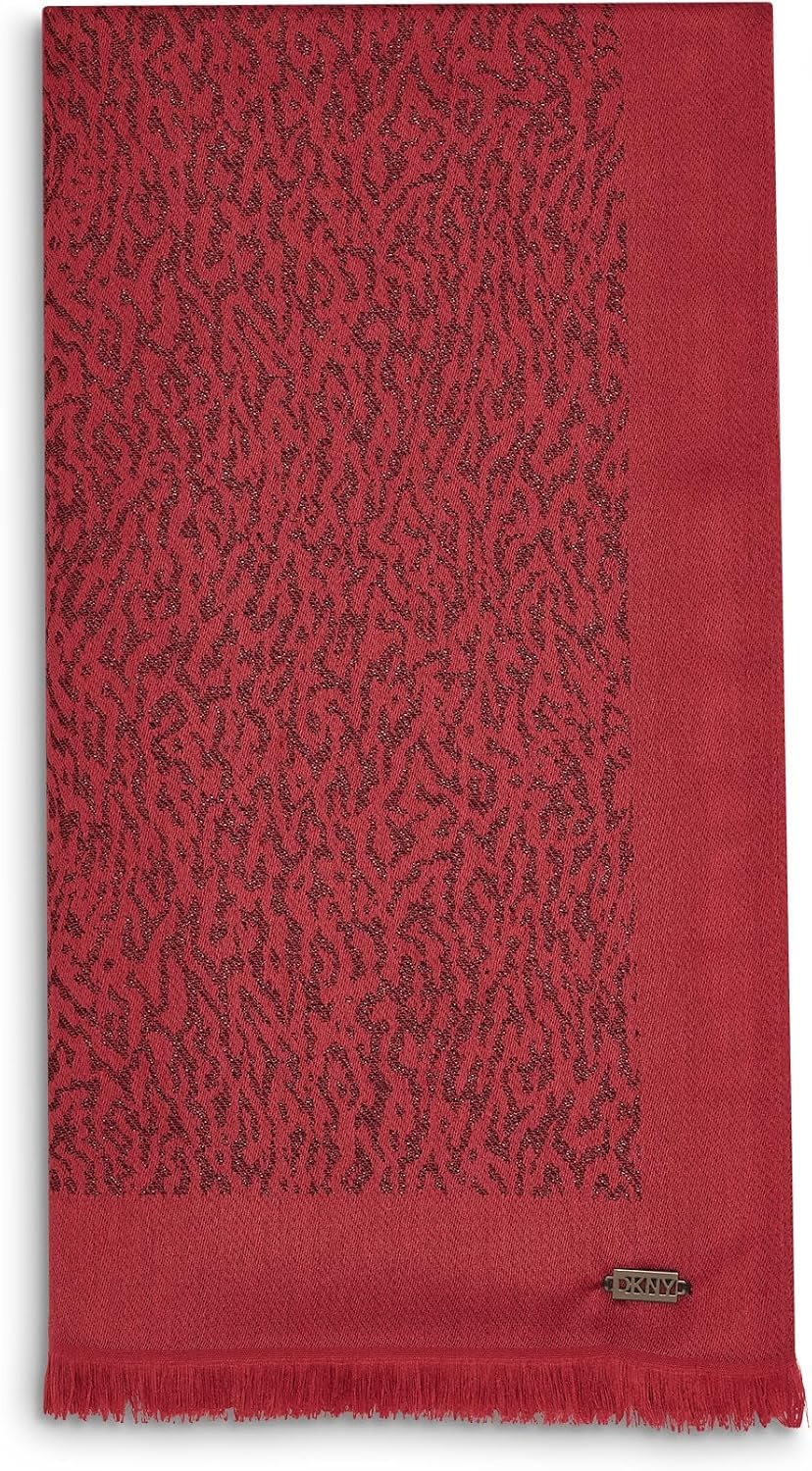 image:imageDKNY Womens Abstract Leopard Metallic Pashmina With Eyelash FringeCity Clay