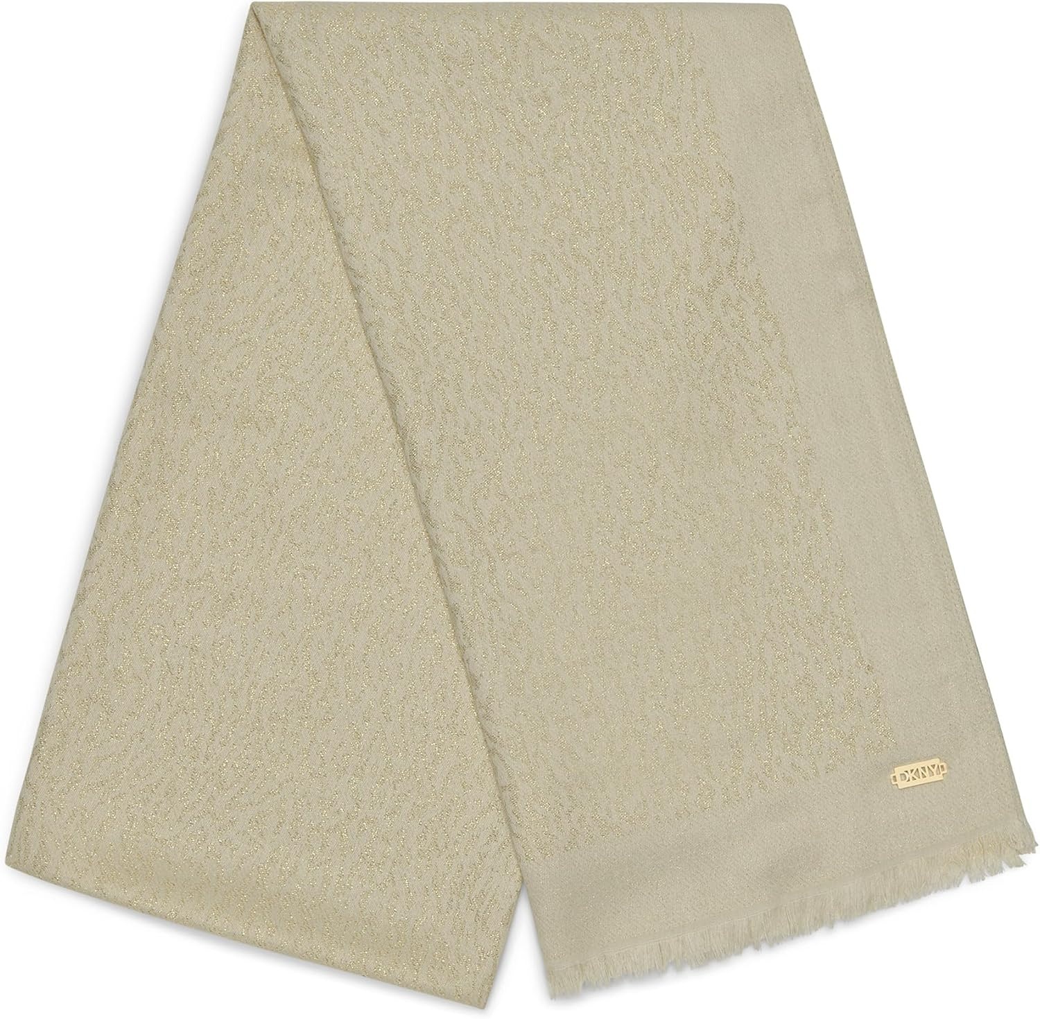 image:imageDKNY Womens Abstract Leopard Metallic Pashmina With Eyelash FringeIvory