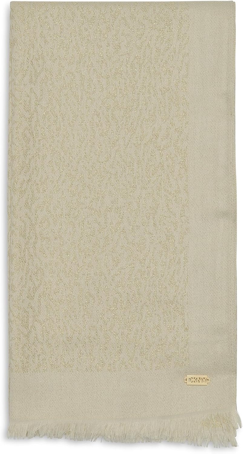 image:imageDKNY Womens Abstract Leopard Metallic Pashmina With Eyelash FringeIvory