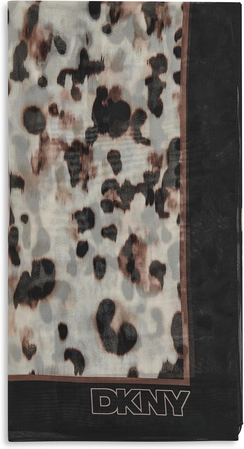 image:imageDKNY Womens Accessories Leopard Chiffon Scarf with Eyelash Fringe Heather Almond One Size