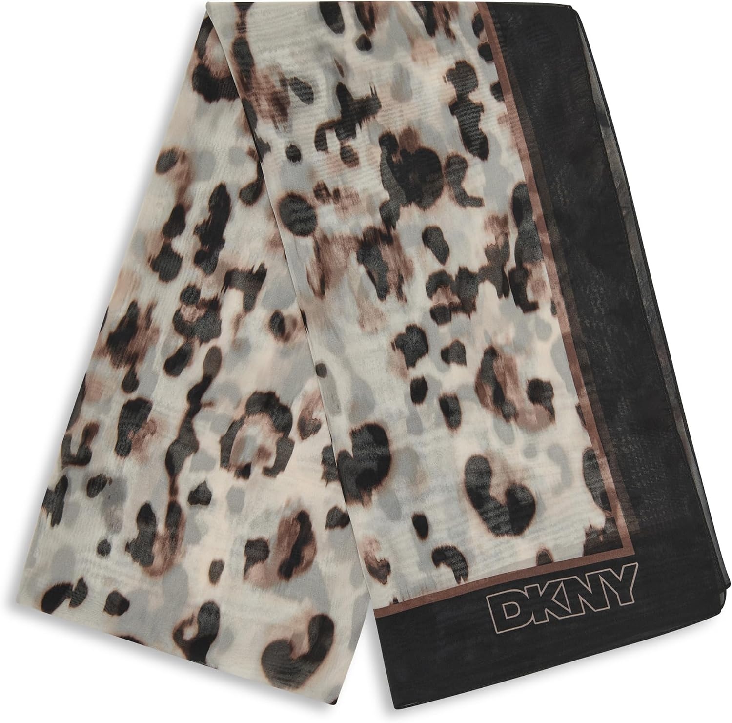 image:imageDKNY Womens Accessories Leopard Chiffon Scarf with Eyelash Fringe Heather Almond One Size