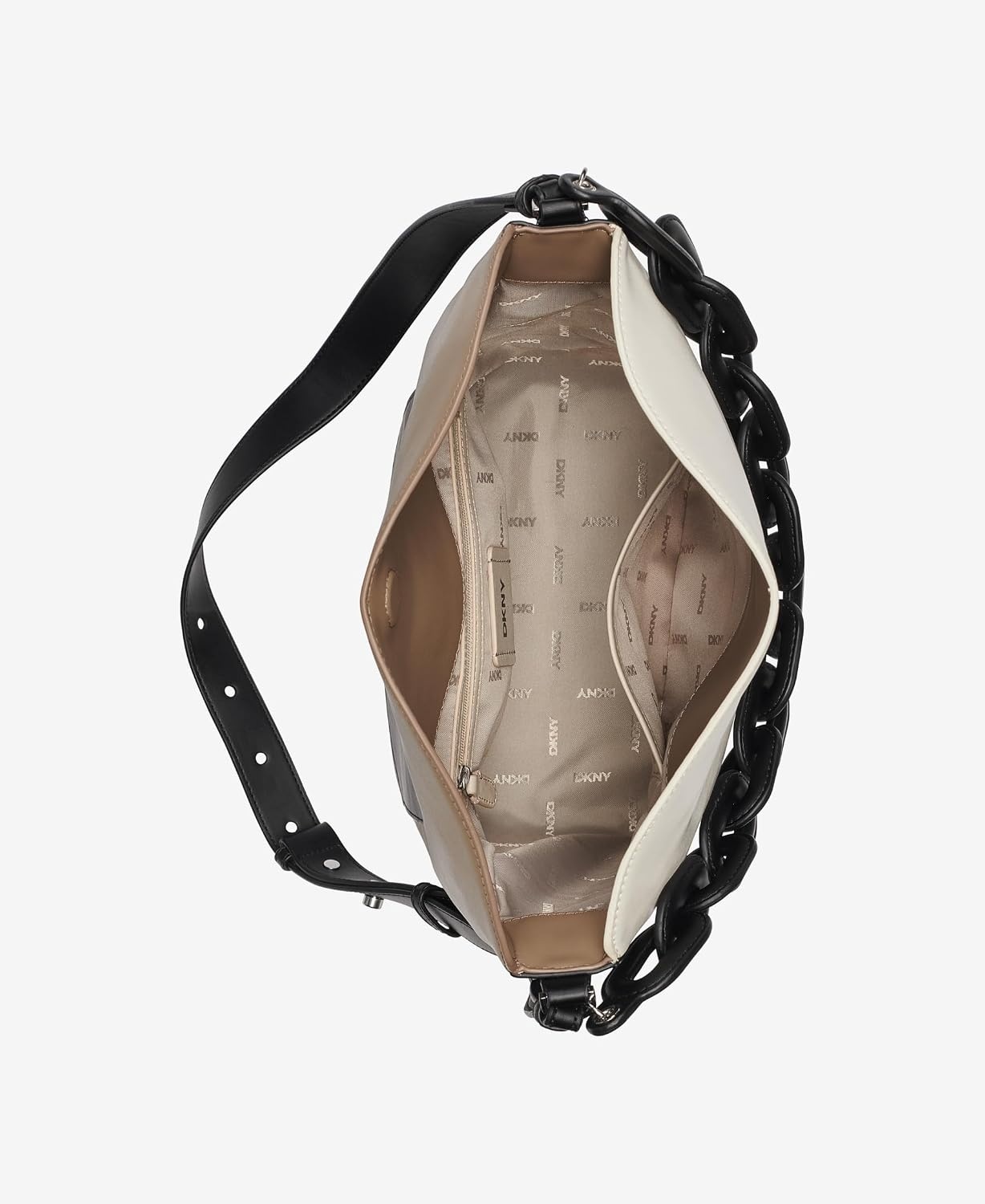 image:imageDKNY Womens Aspen Mini Chain Handle Hobo BagIvoryShitakeBlack