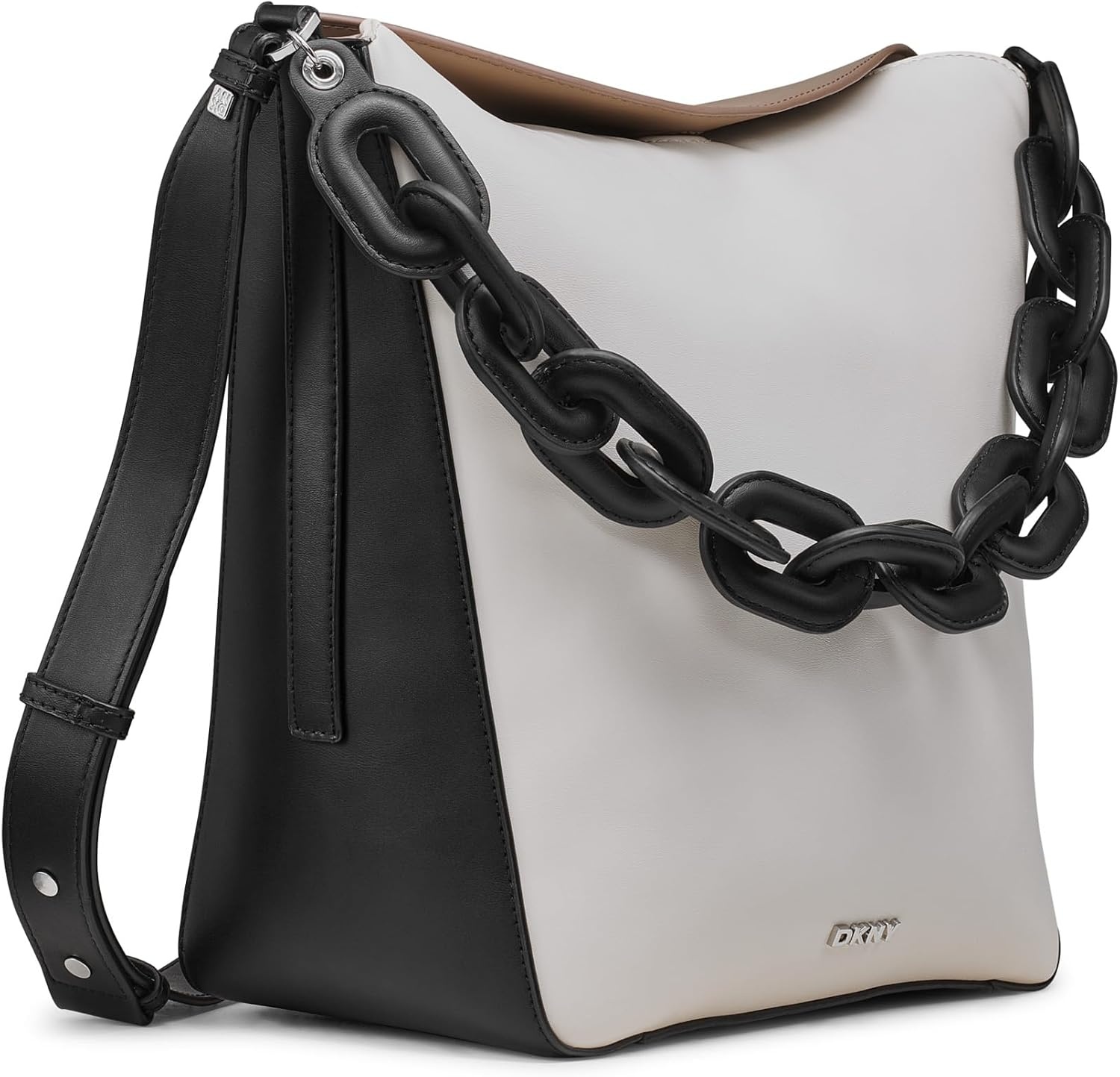 image:imageDKNY Womens Aspen Mini Chain Handle Hobo BagIvoryShitakeBlack
