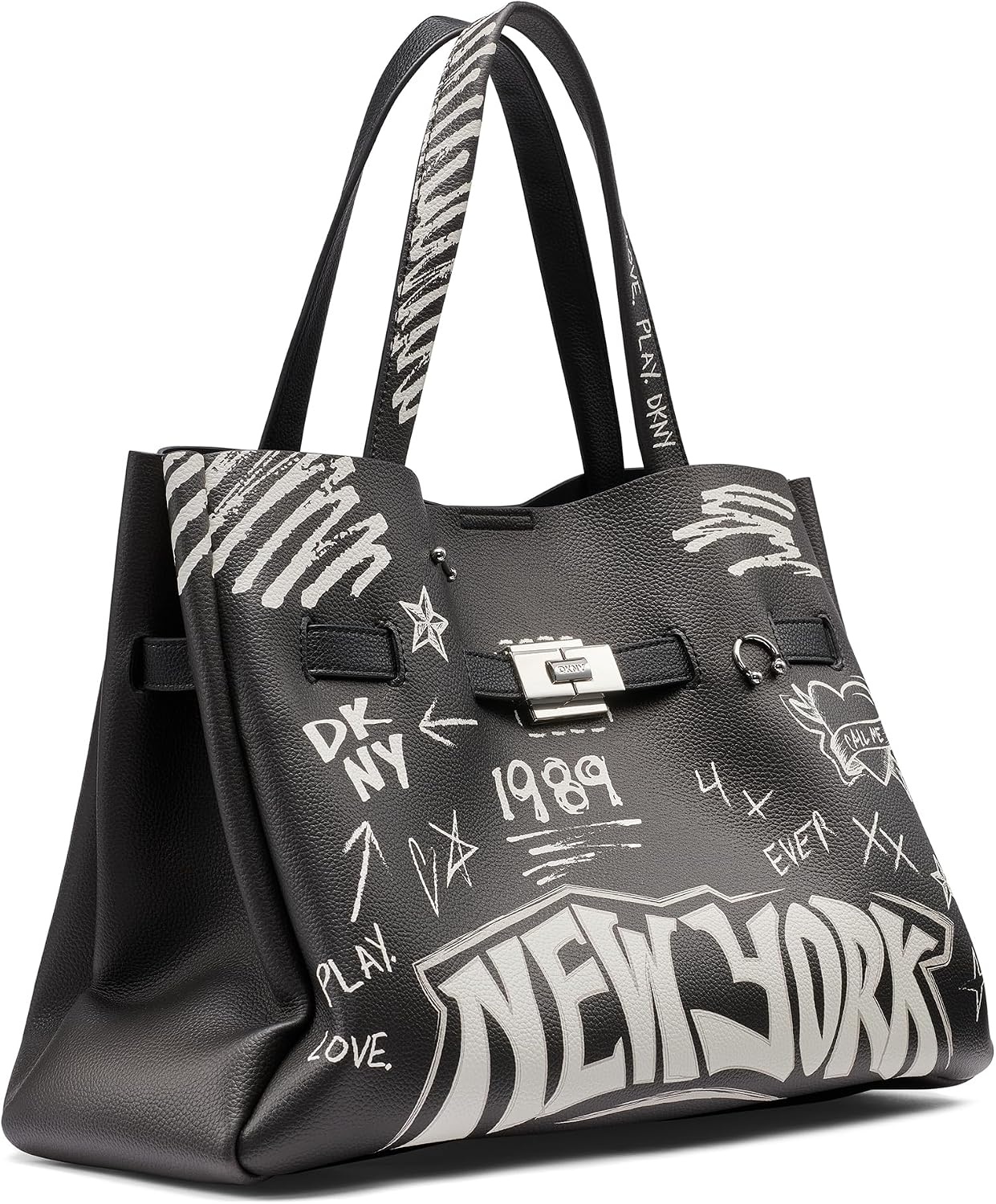 image:imageDKNY Womens Bryar Large Slouchy Tote BagBlackSilver Print