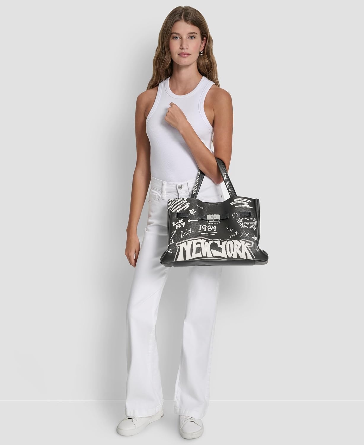image:imageDKNY Womens Bryar Large Slouchy Tote BagBlackSilver Print