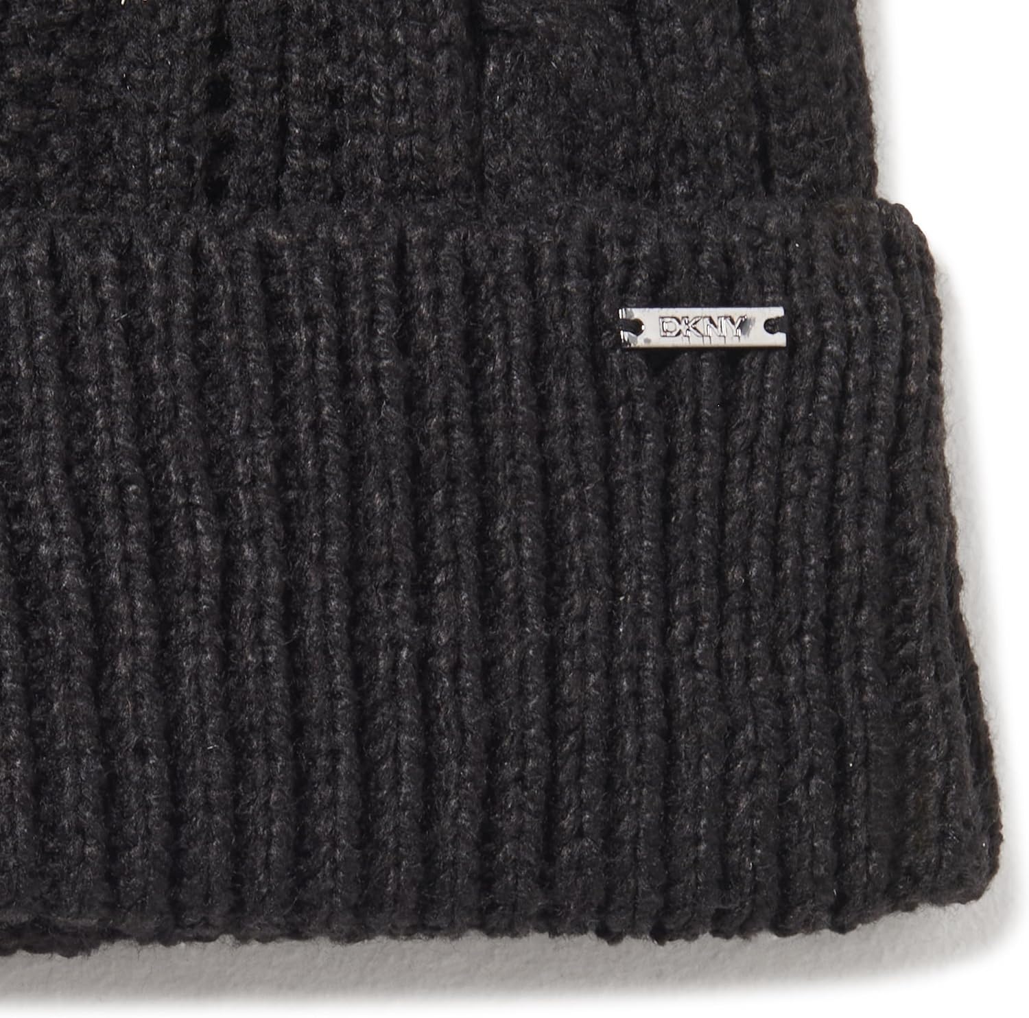 image:imageDKNY Womens Cable Knit Hat with Faux Fur PomBlack
