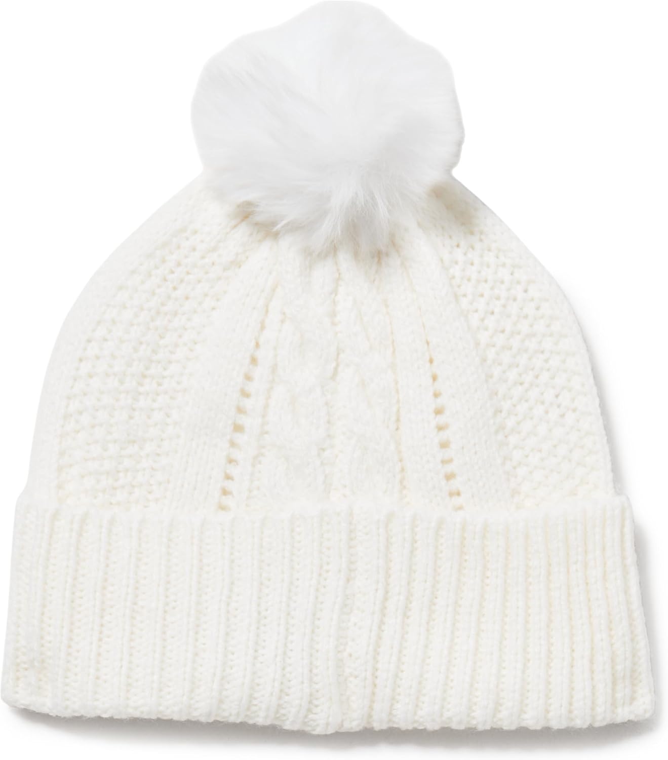 image:imageDKNY Womens Cable Knit Hat with Faux Fur PomIvory