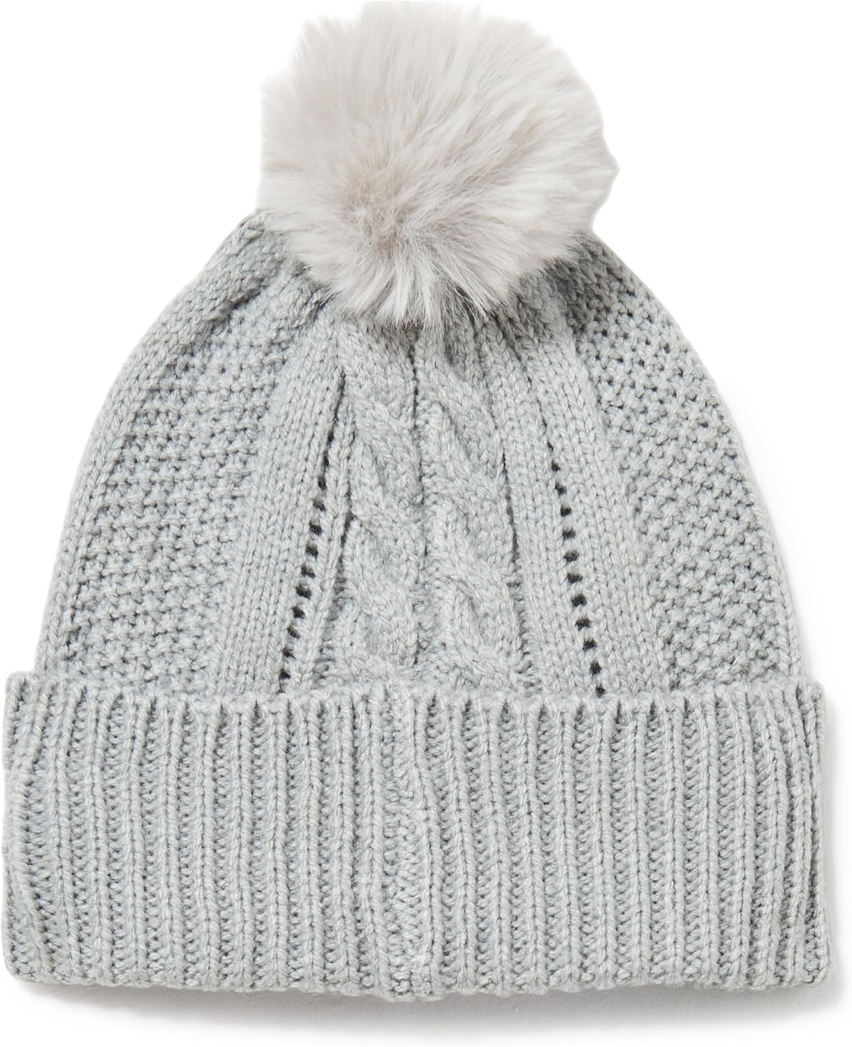 image:imageDKNY Womens Cable Knit Hat with Faux Fur PomStorm