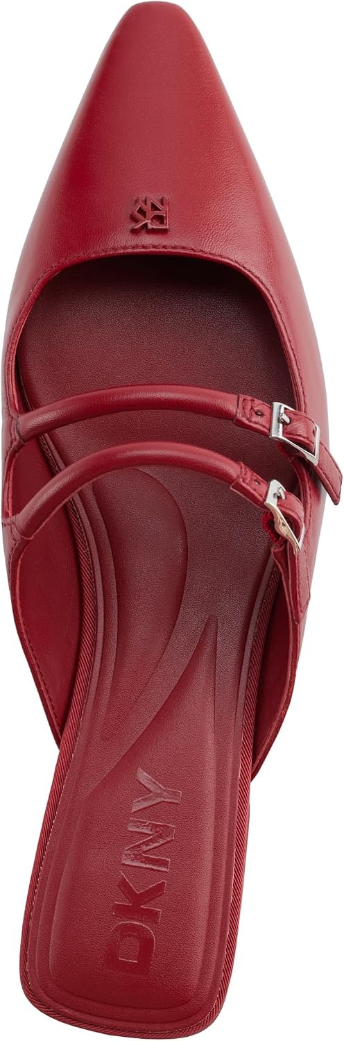 image:imageDKNY Womens Cahana Pointed Toe Flat Mule with Belt Strap DetailsRuby Red