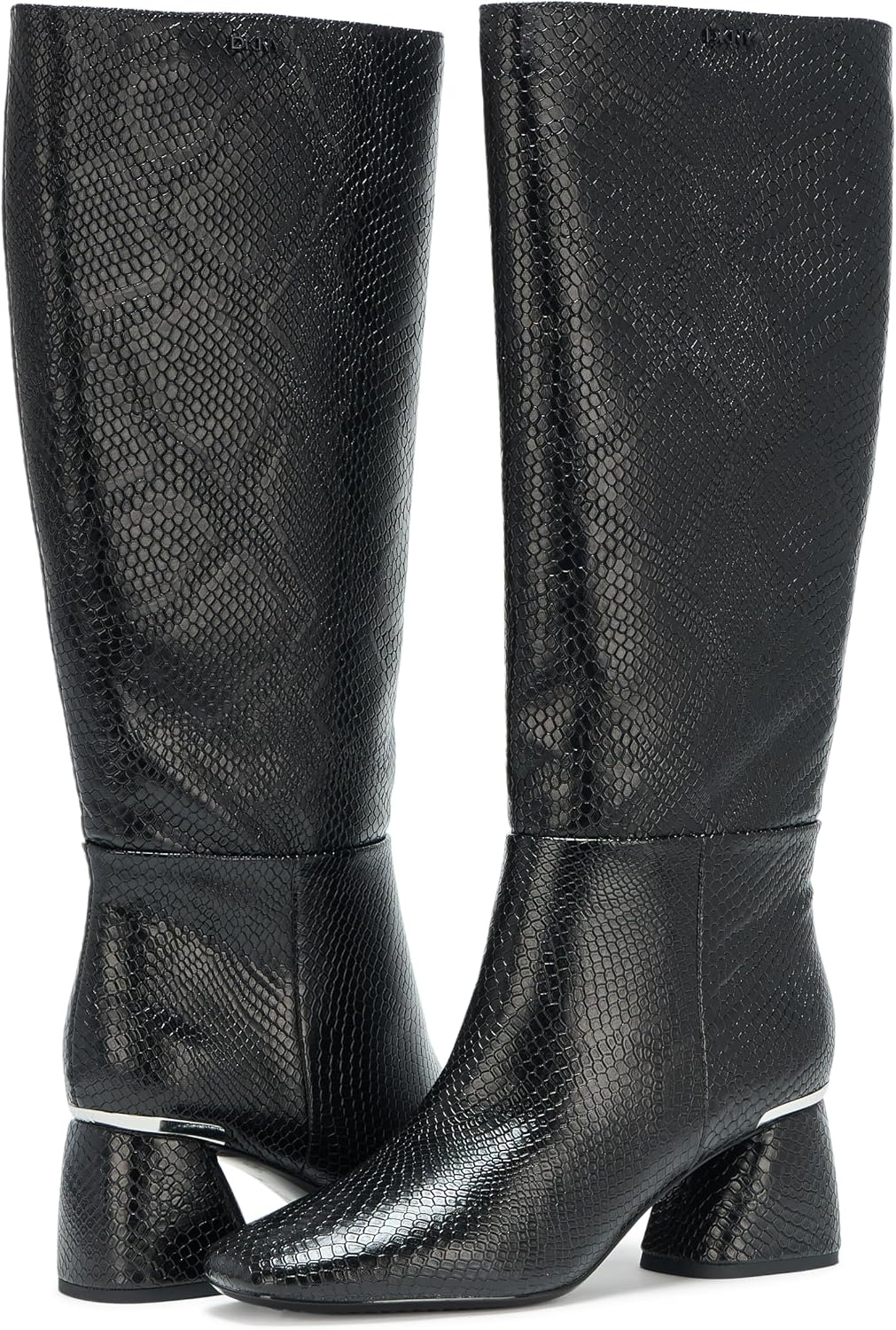image:imageDKNY Womens Cana Knee High Heeled Riding BootBlack Croc