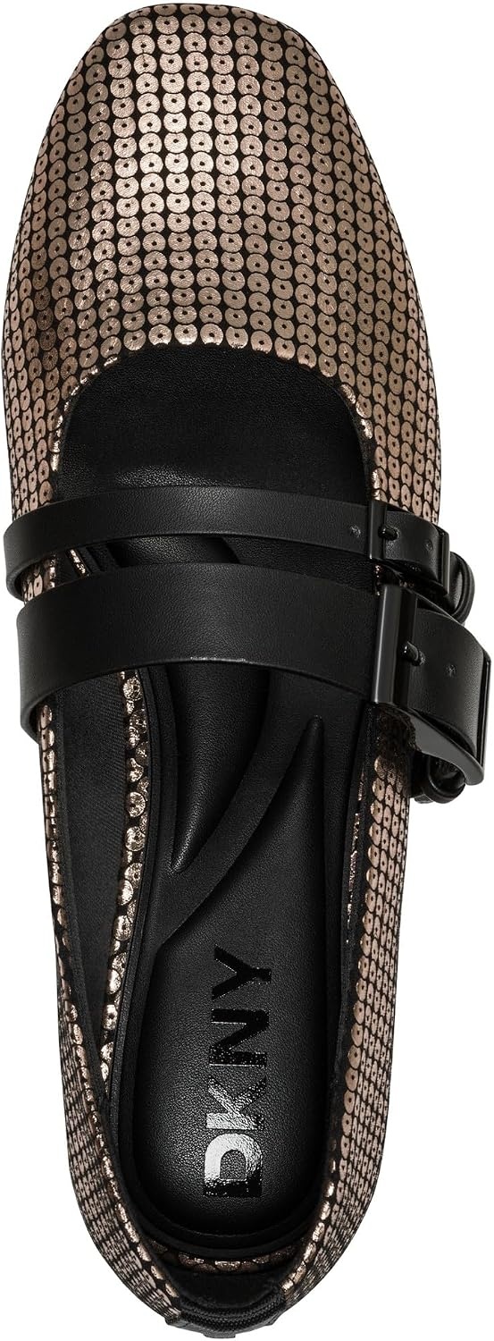 image:imageDKNY Womens Dade Ballet Flat with Double Buckle StrapChampagneBlack