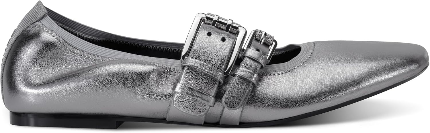 image:imageDKNY Womens Dade Ballet Flat with Double Buckle StrapNickel