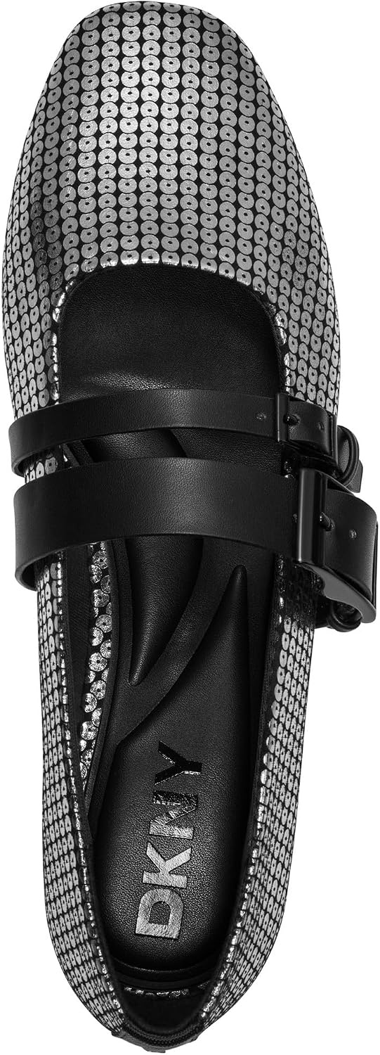 image:imageDKNY Womens Dade Ballet Flat with Double Buckle StrapSilverBlack
