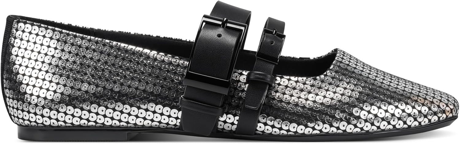 image:imageDKNY Womens Dade Ballet Flat with Double Buckle StrapSilverBlack