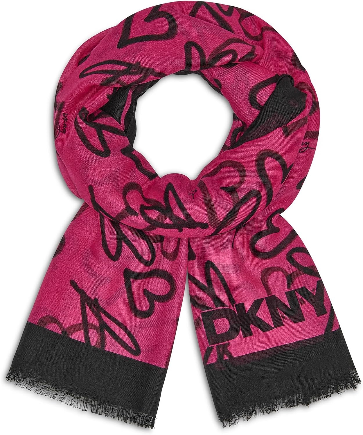 image:imageDKNY Womens Everybody Loves Donn Heart Graffiti Print Oversized Scarf Hot Pink One Size