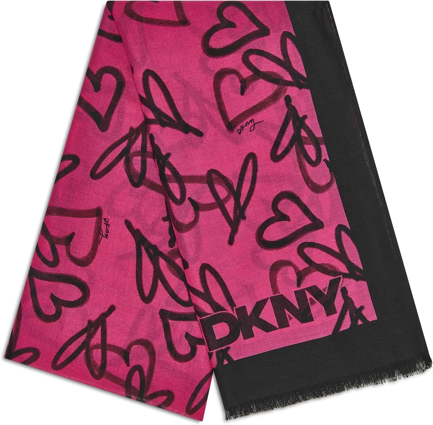 image:imageDKNY Womens Everybody Loves Donn Heart Graffiti Print Oversized Scarf Hot Pink One Size