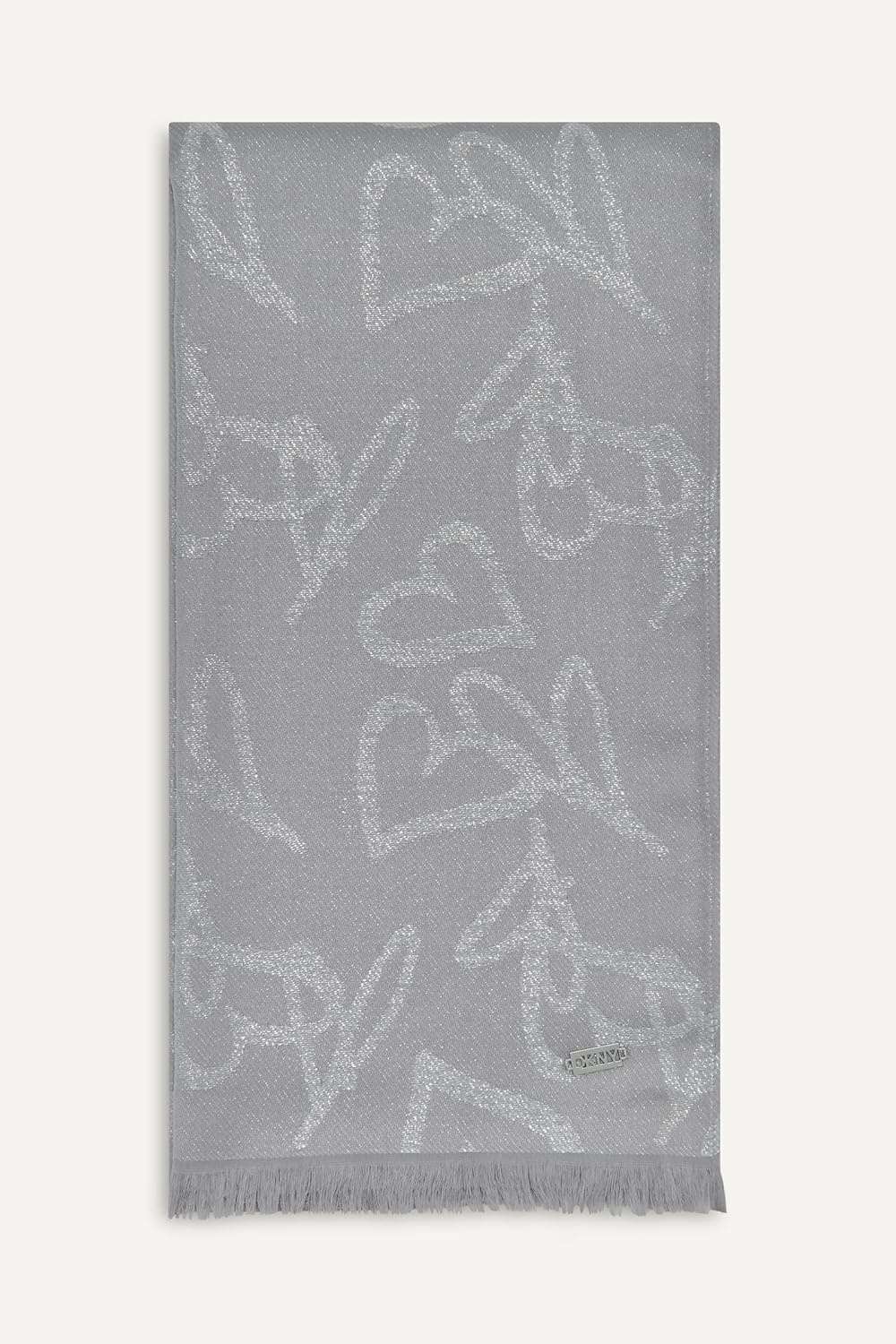 image:imageDKNY Womens Everybody Loves Donn Heart Print Metallic PashminaGrey