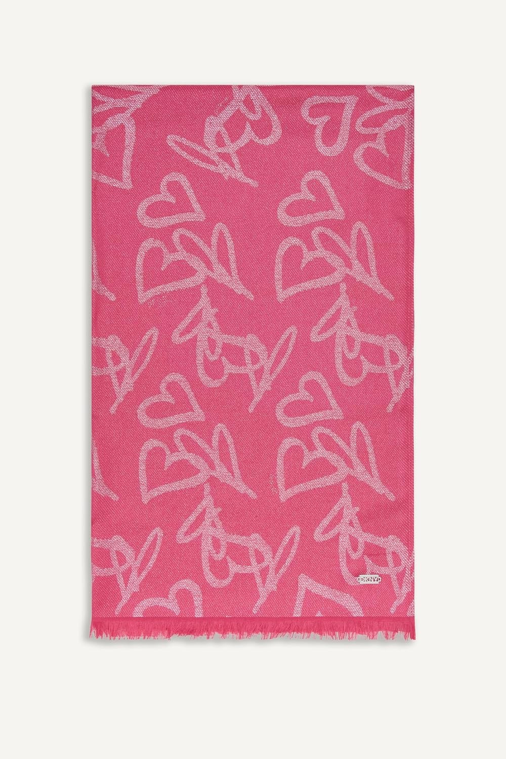 image:imageDKNY Womens Everybody Loves Donn Heart Print Metallic PashminaHot Pink