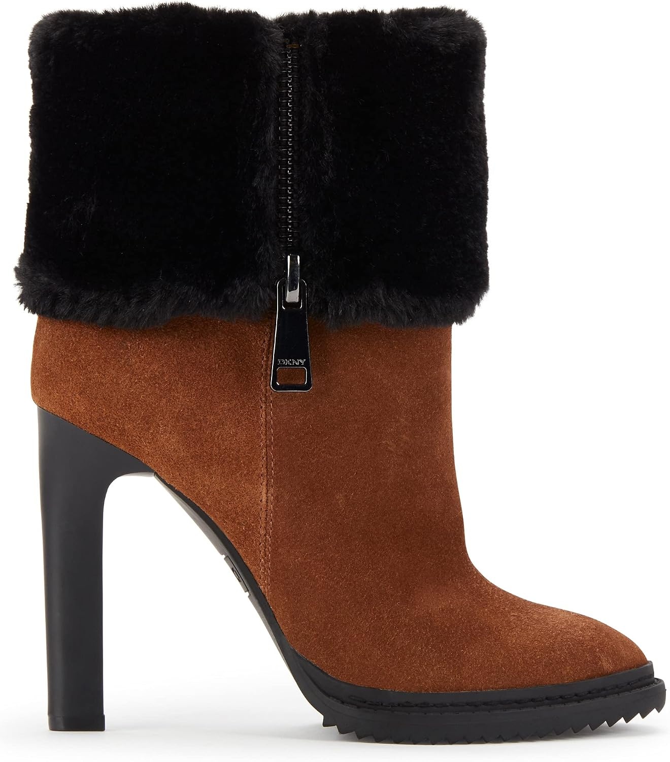 image:imageDKNY Womens High Heel Ankle BootDark Cognac SuedeBlack Sonya