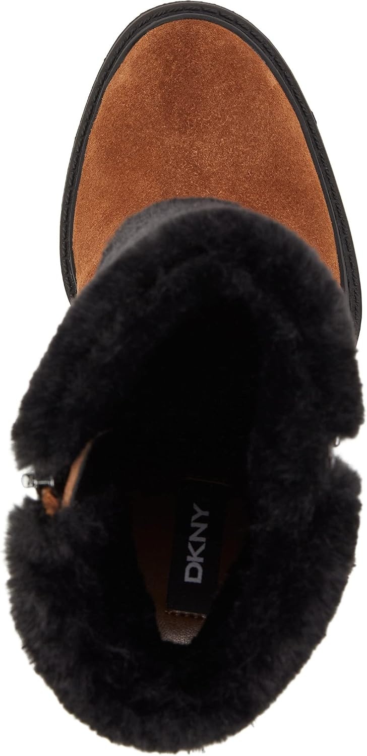 image:imageDKNY Womens High Heel Ankle BootDark Cognac SuedeBlack Sonya