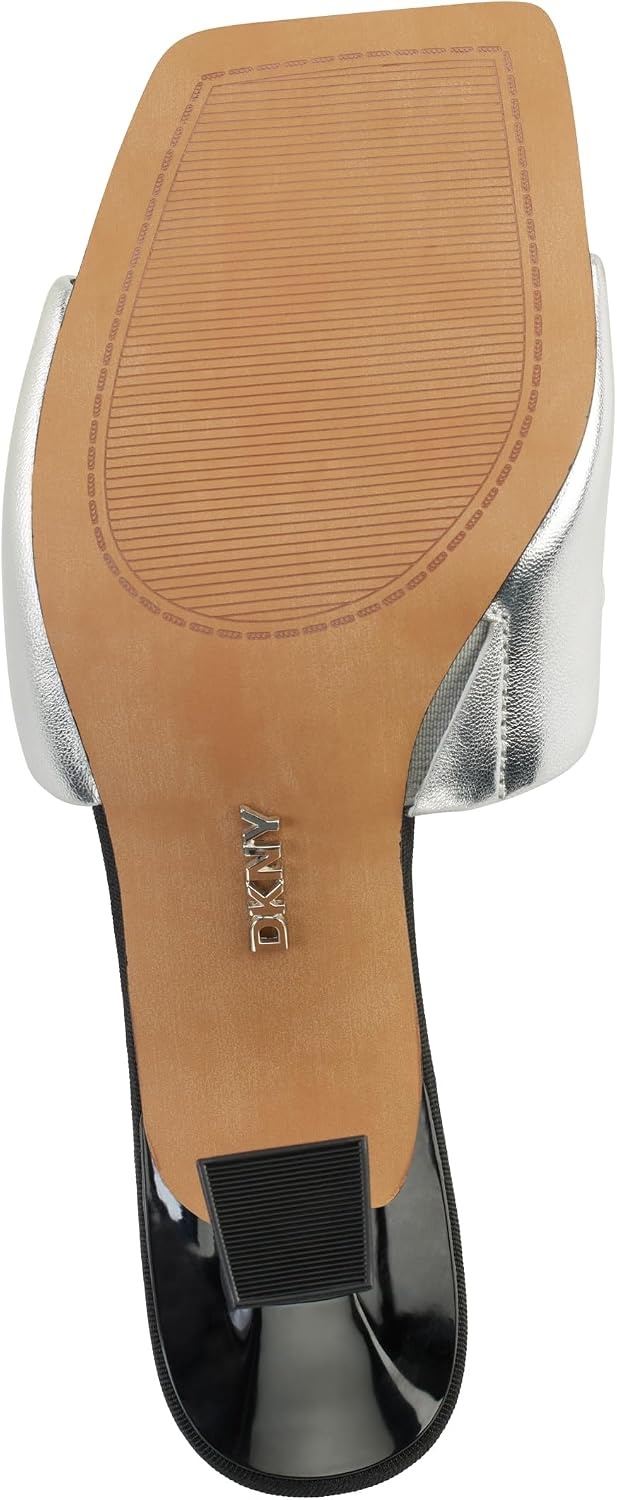 image:imageDKNY Womens Keke Square Toe Heeeld Sandal Mule With LogoSilver