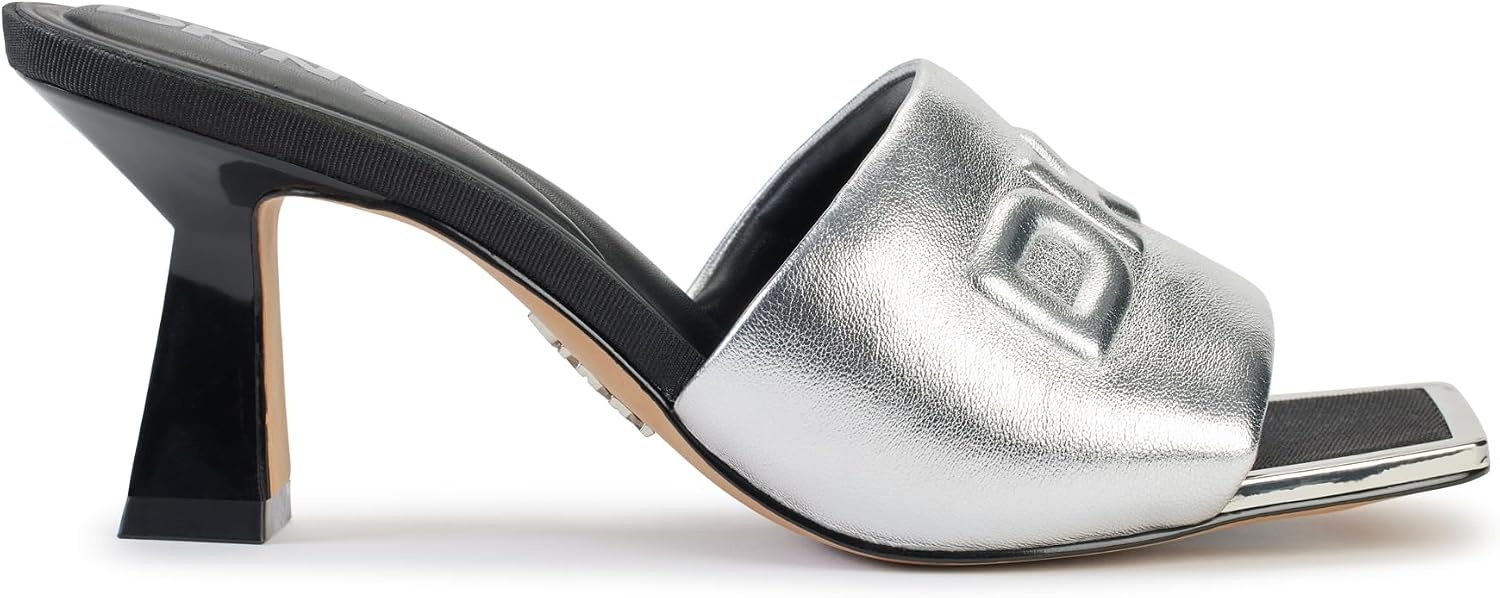 image:imageDKNY Womens Keke Square Toe Heeeld Sandal Mule With LogoSilver