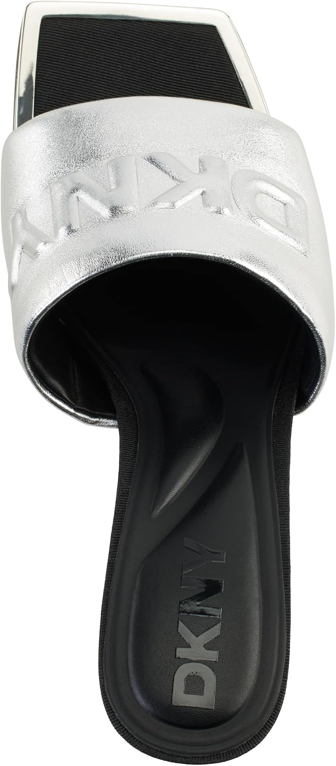 image:imageDKNY Womens Keke Square Toe Heeeld Sandal Mule With LogoSilver