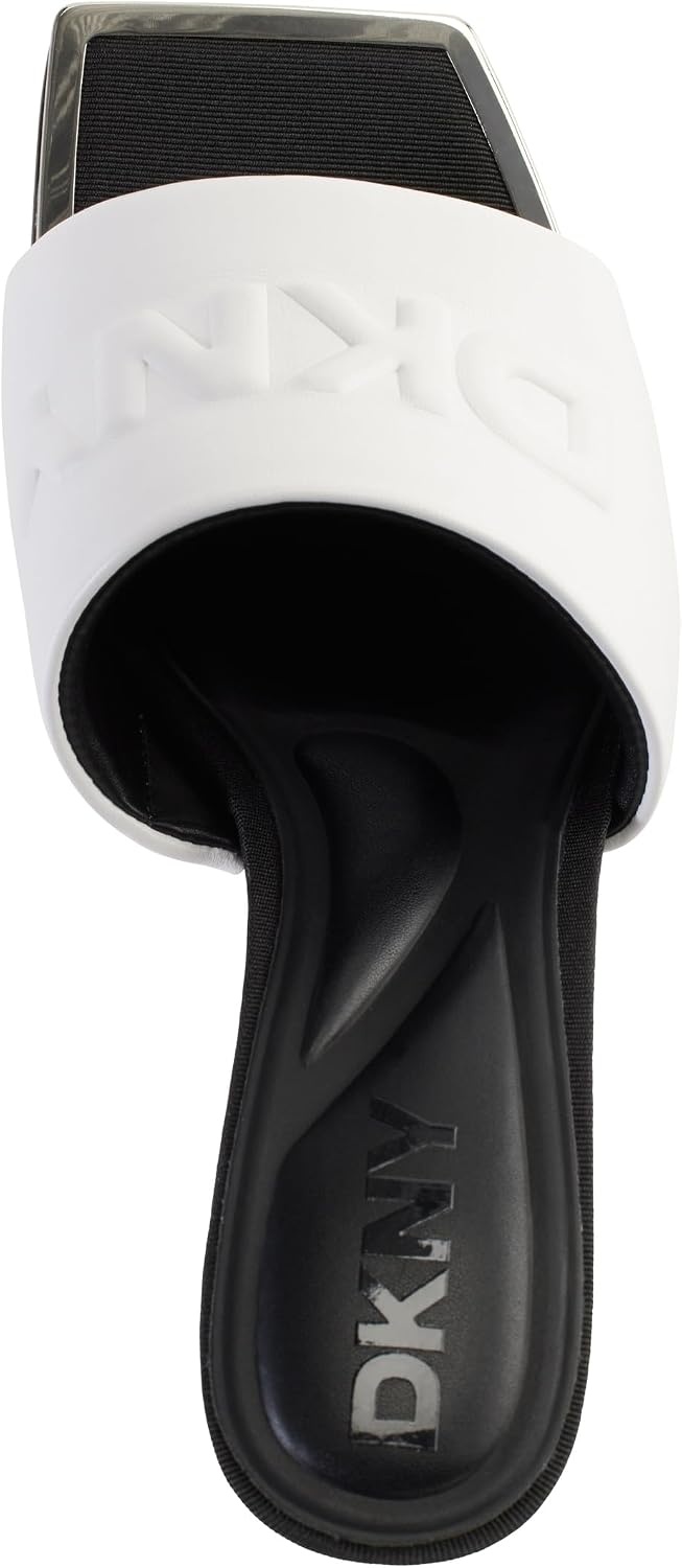 image:imageDKNY Womens Keke Square Toe Heeeld Sandal Mule With LogoWhite