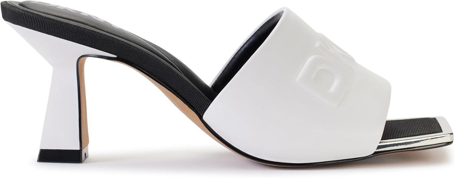 image:imageDKNY Womens Keke Square Toe Heeeld Sandal Mule With LogoWhite