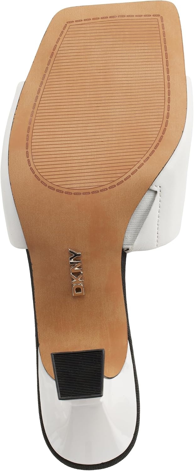 image:imageDKNY Womens Keke Square Toe Heeeld Sandal Mule With LogoWhite