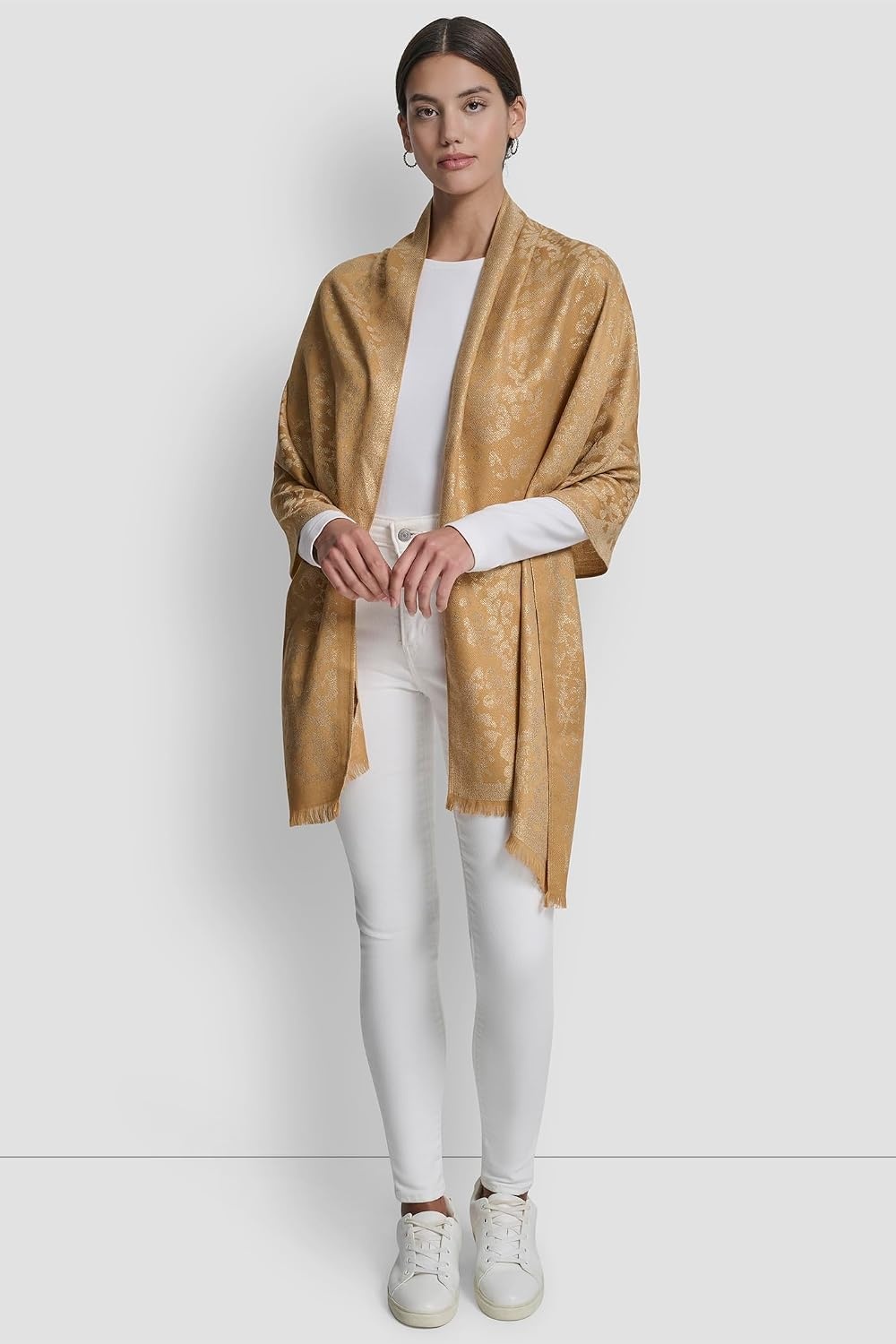 image:imageDKNY Womens Leopard Print Metallic PashminaWhiskey