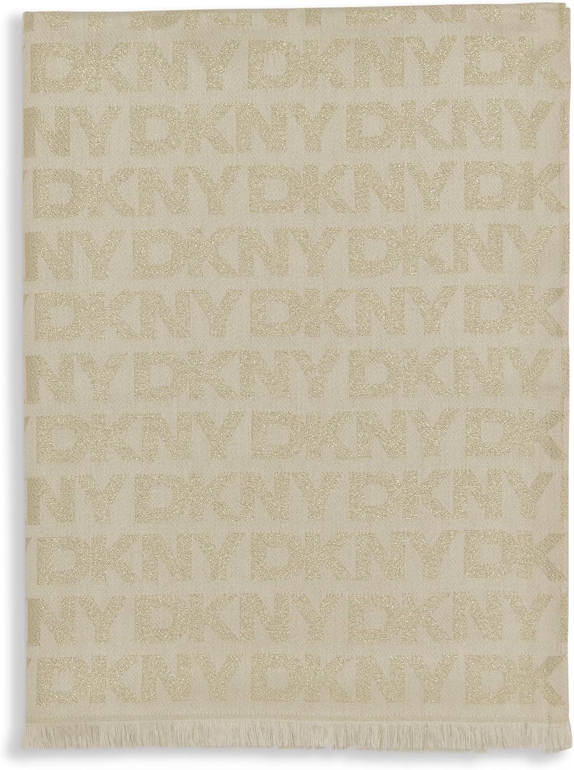 image:imageDKNY Womens Logo Metallic Pashmina ScarfEggshell