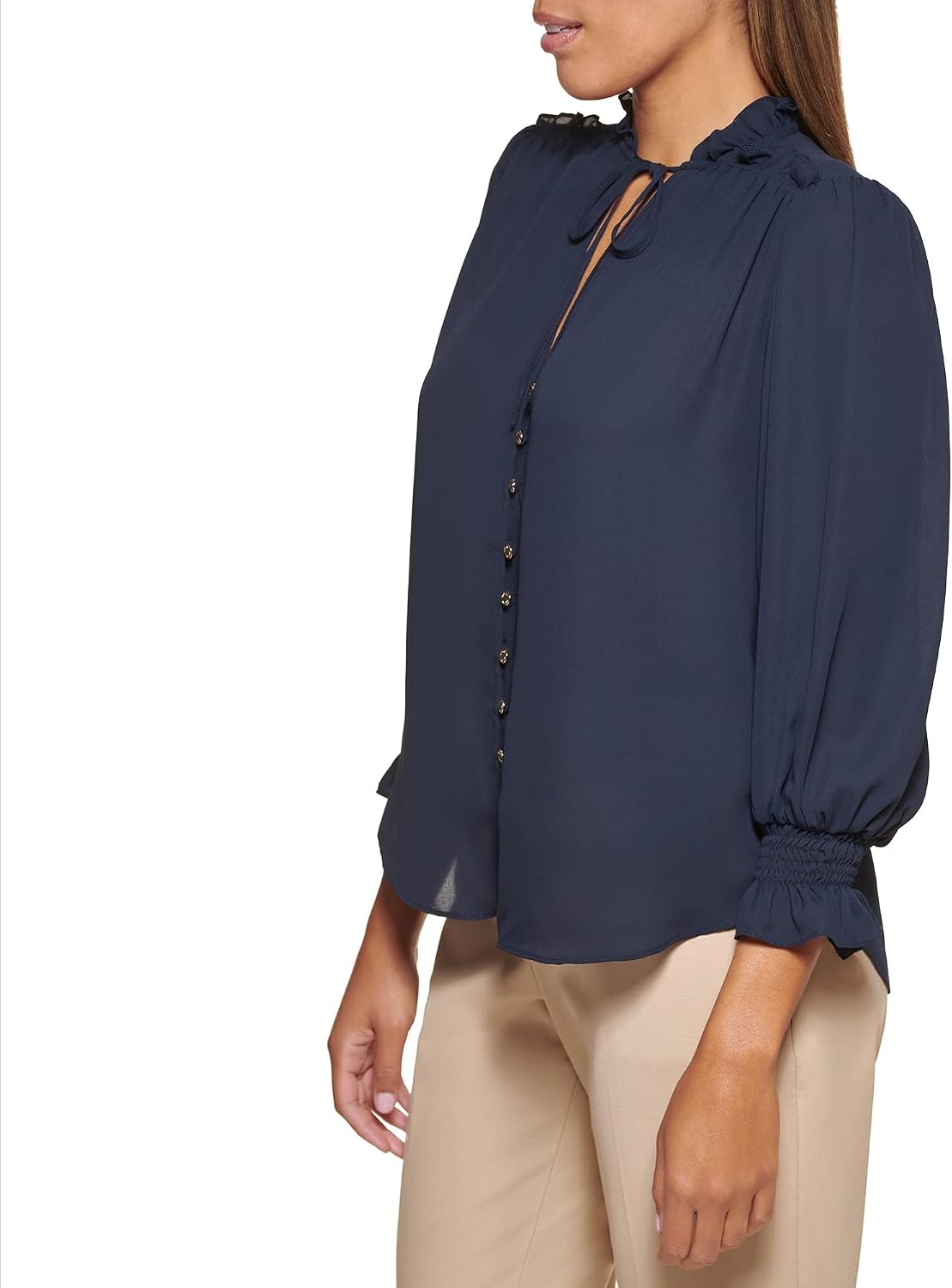 image:imageDKNY Womens Long Balloon Sleeve BlouseNavy