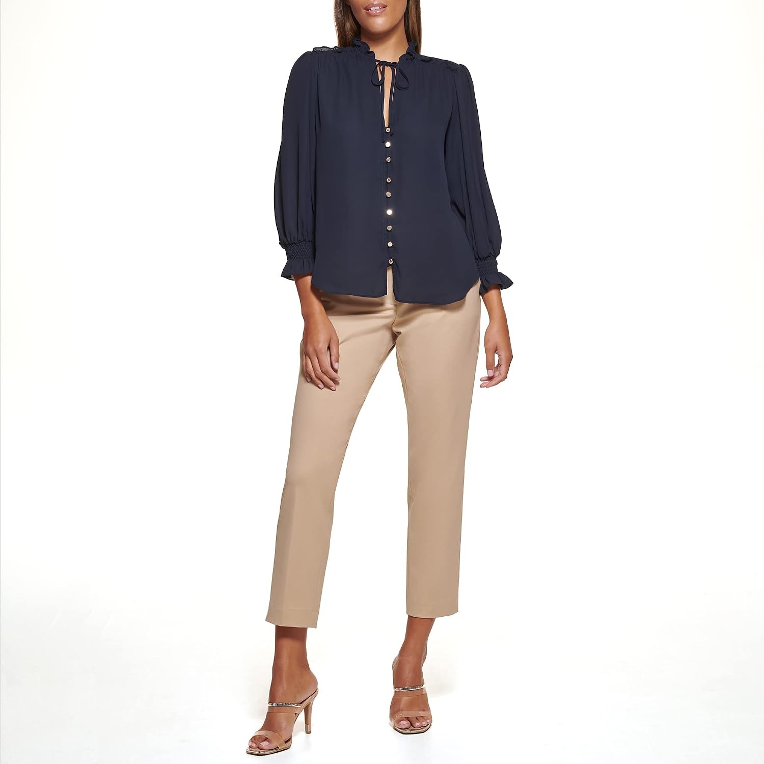 image:imageDKNY Womens Long Balloon Sleeve BlouseNavy