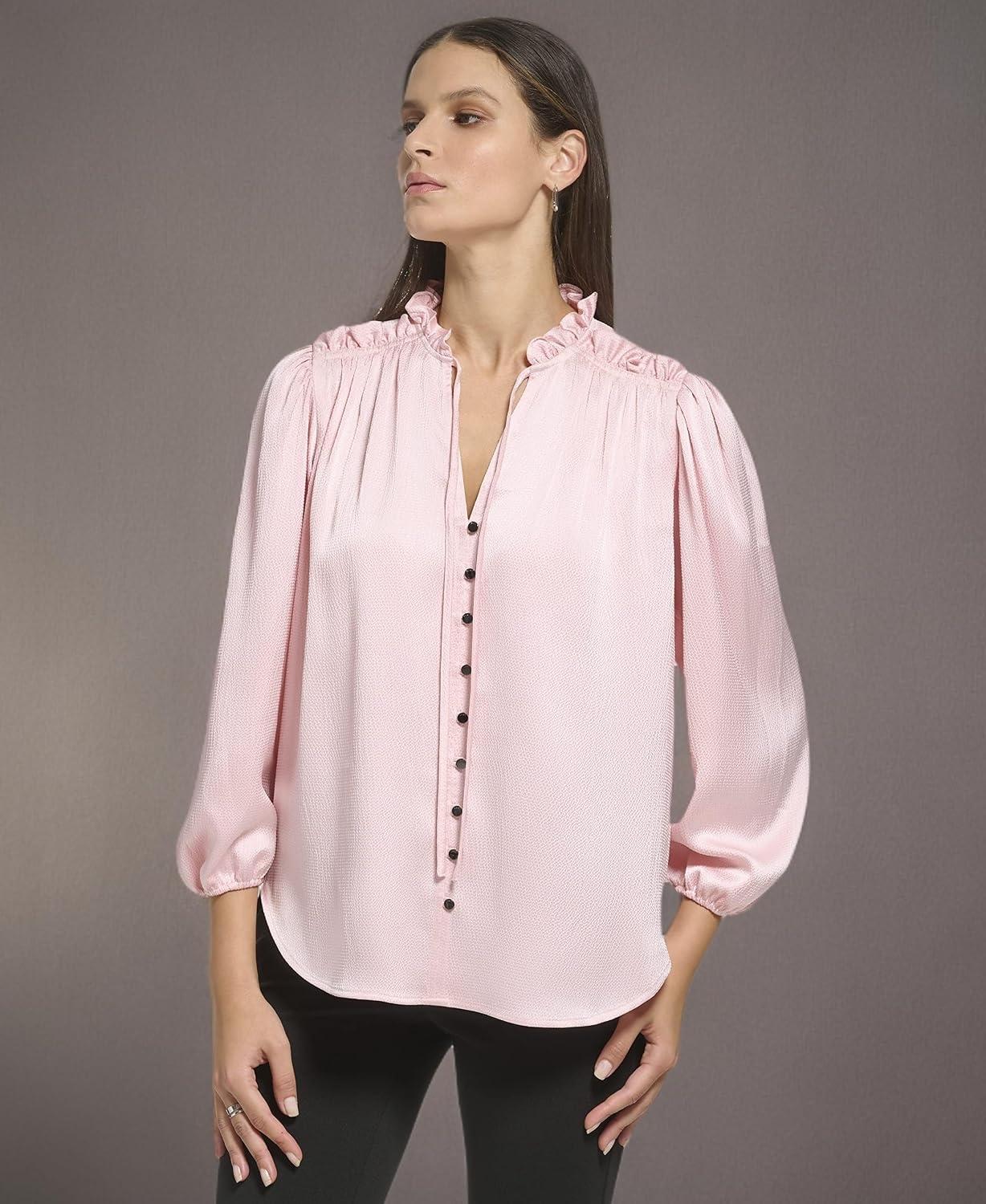 image:imageDKNY Womens Long Balloon Sleeve BlouseRose Quartz