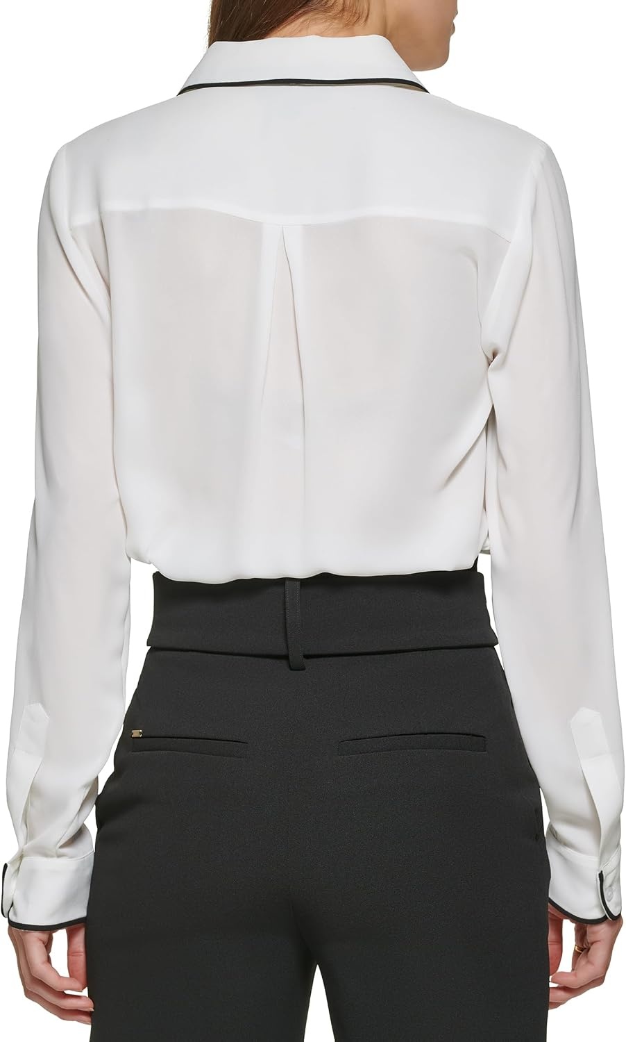 image:imageDKNY Womens Long Sleeve Button Front Collared BlouseWhiteBlack