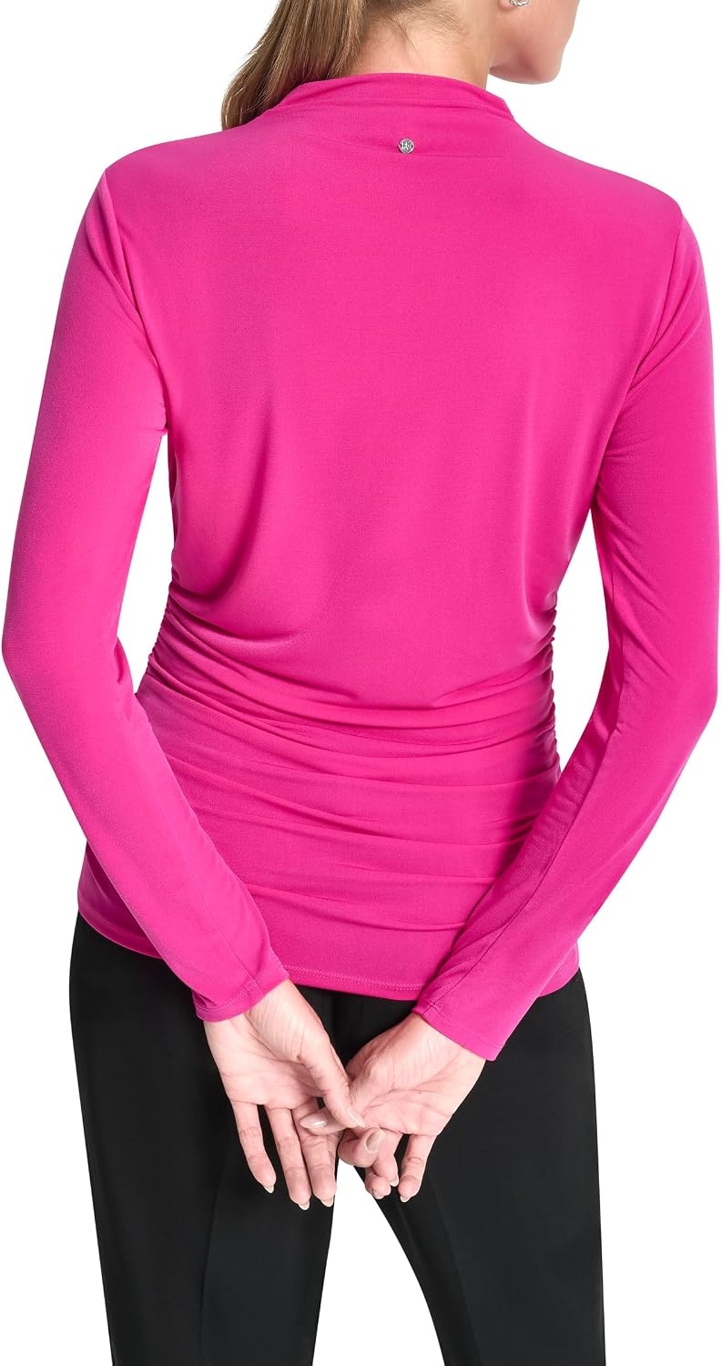image:imageDKNY Womens Long Sleeve Mock Neck Jersey BlouseFushcia