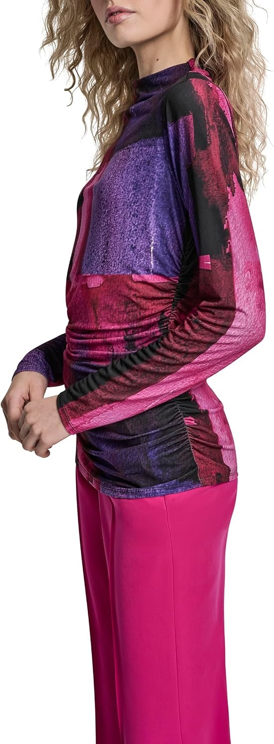 image:imageDKNY Womens Long Sleeve Mock Neck Jersey BlouseFushiaDark Violet Multi