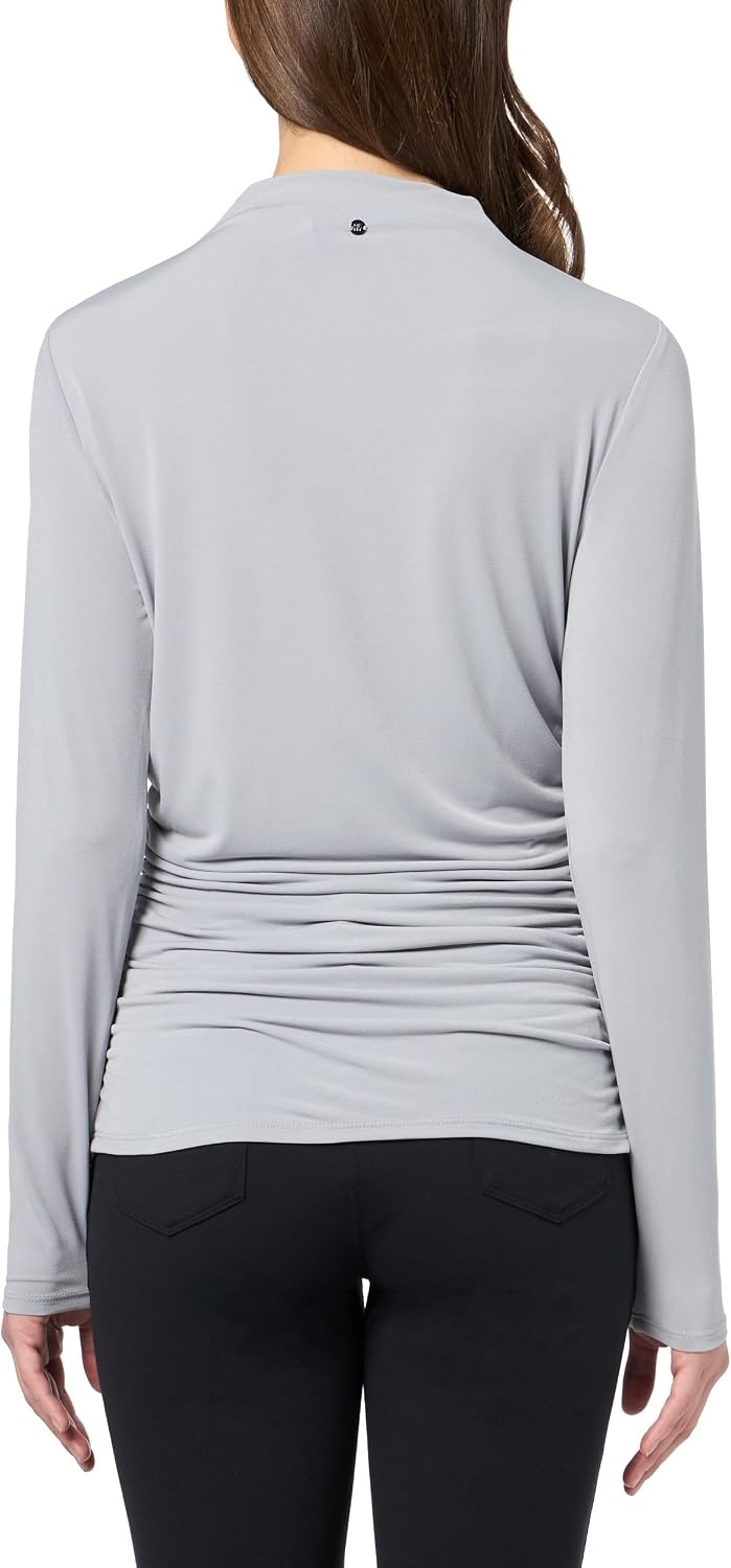 image:imageDKNY Womens Long Sleeve Mock Neck Jersey BlouseStone Grey