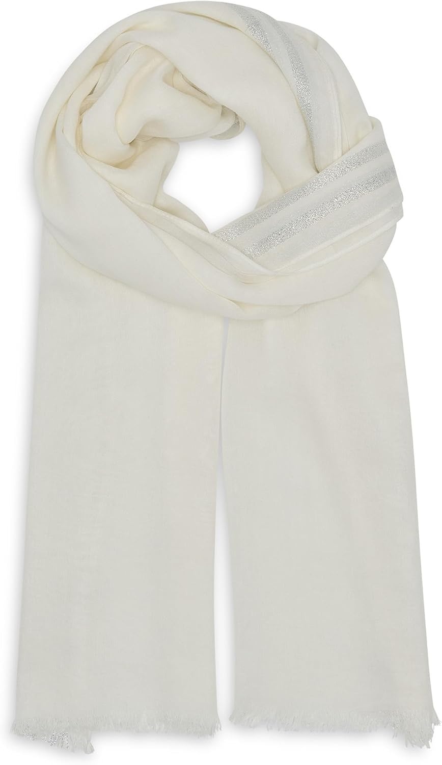 image:imageDKNY Womens Metallic Windowpane Gauze ScarfEggshell